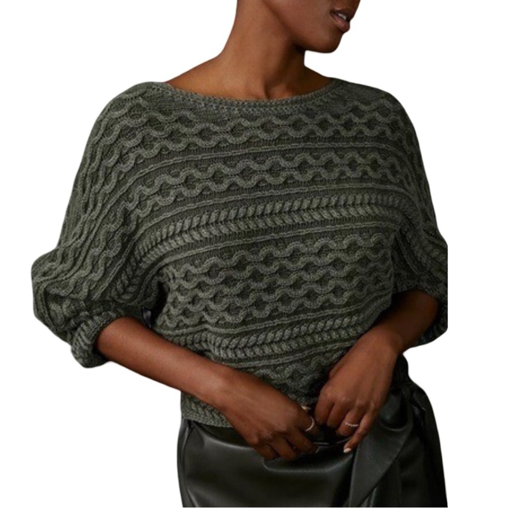 Anthropologie Pilcro Sweater Womens XS Gray Micro Fisherman Crop Cable Knit